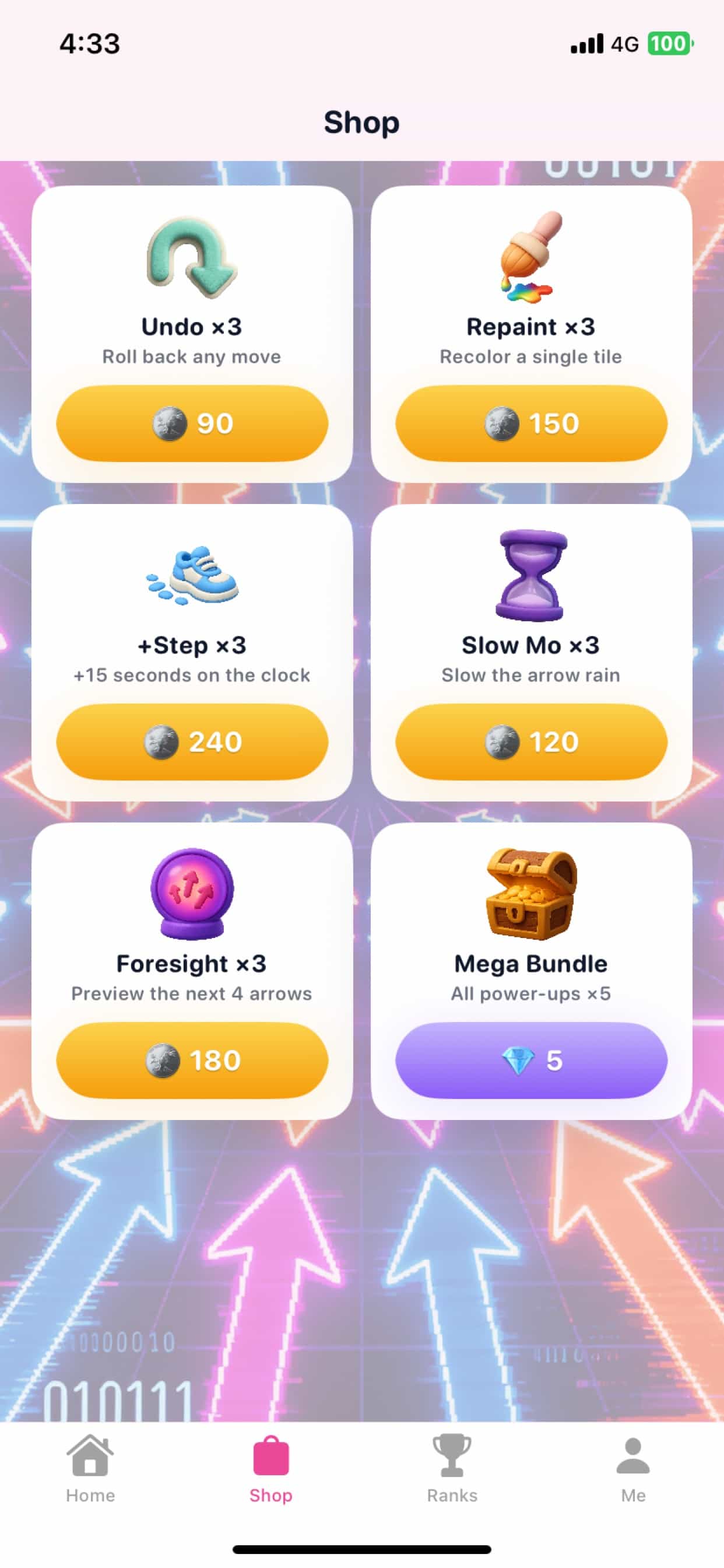 In-game shop with power-ups and boosts